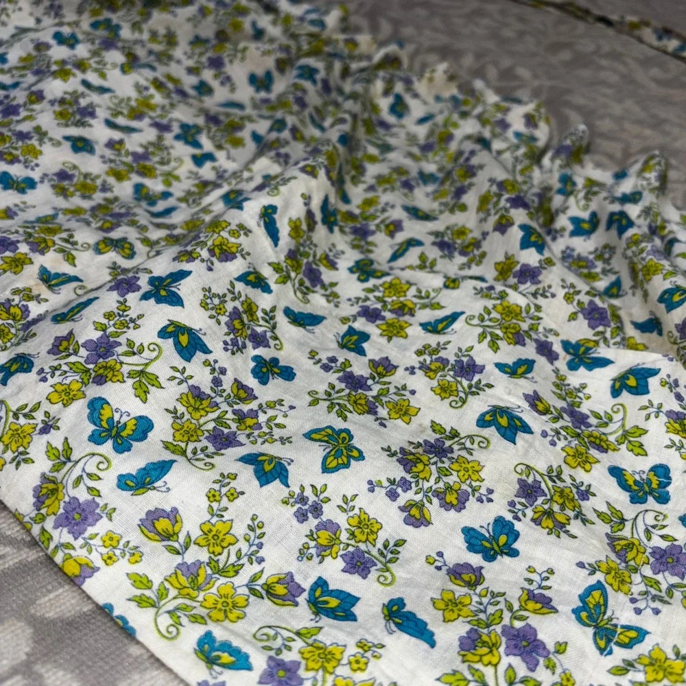 Vintage Floral Butterfly Half Apron Yellow Purple Teal Handmade‎ Pockets